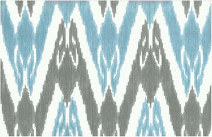 0998/1 SWATCH-WATER/SILVER/WHITE IKAT LOOK INDIAN DECOR LIGHT BLUES PRINTS COTTON