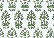 Load image into Gallery viewer, 9221/3 SWATCH-FERN/WHITE AQUA TEAL GREEN BLOCK PRINT LOOK BOHO DECOR COUNTRY STYLE INDIAN COTTON
