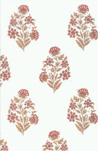 Load image into Gallery viewer, 9234/6 SWATCH-DUSTY CORAL BLOCK PRINT LOOK COASTAL LIVING COUNTRY STYLE INDIAN DECOR PINK CORAL RED PURPLE COTTON SAND GOLD YELLOW
