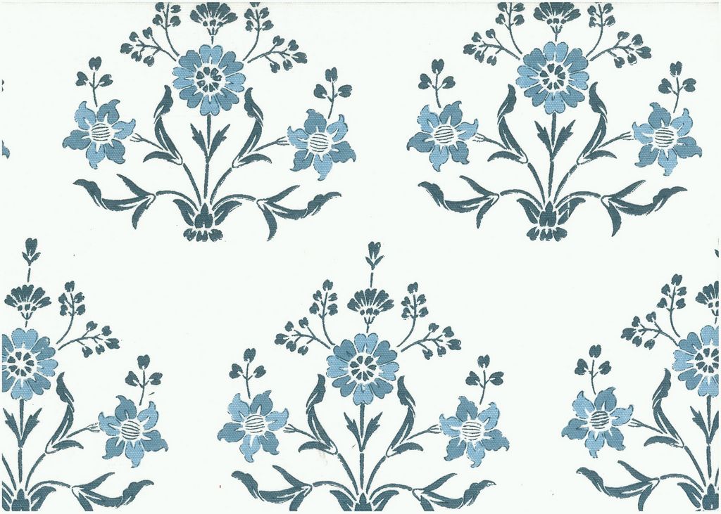 9617/1 SWATCH-ANTIQUE BLUE/LW BLOCK PRINT LOOK COASTAL LIVING COUNTRY STYLE INDIAN DECOR LIGHT BLUES COTTON