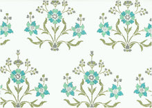 Load image into Gallery viewer, 9617/4 SWATCH-AQUA MULTI AQUA TEAL GREEN BLOCK PRINT LOOK COASTAL LIVING COUNTRY STYLE INDIAN DECOR COTTON
