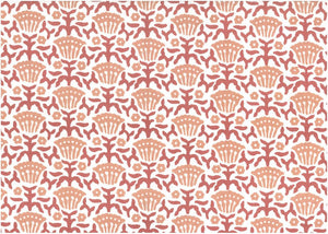 9621/5 CORAL/LW BLOCK PRINT LOOK COASTAL LIVING COUNTRY STYLE PINK CORAL RED PURPLE COTTON