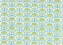 Load image into Gallery viewer, 9621/3 SWATCH-GREEN/TEAL/LW AQUA TEAL GREEN BLOCK PRINT LOOK COASTAL LIVING COUNTRY STYLE FARMHOUSE DECOR COTTON
