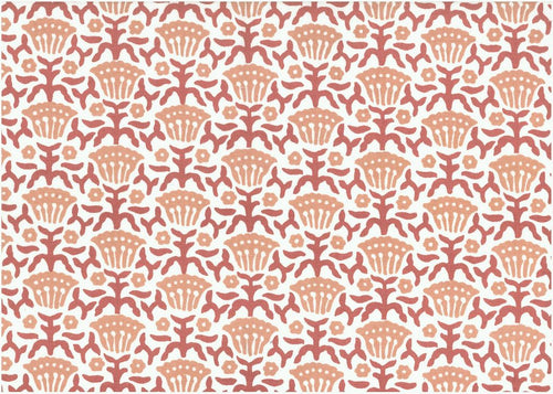9621/5 SWATCH-CORAL BLOCK PRINT LOOK COASTAL LIVING COUNTRY STYLE PINK CORAL RED PURPLE COTTON