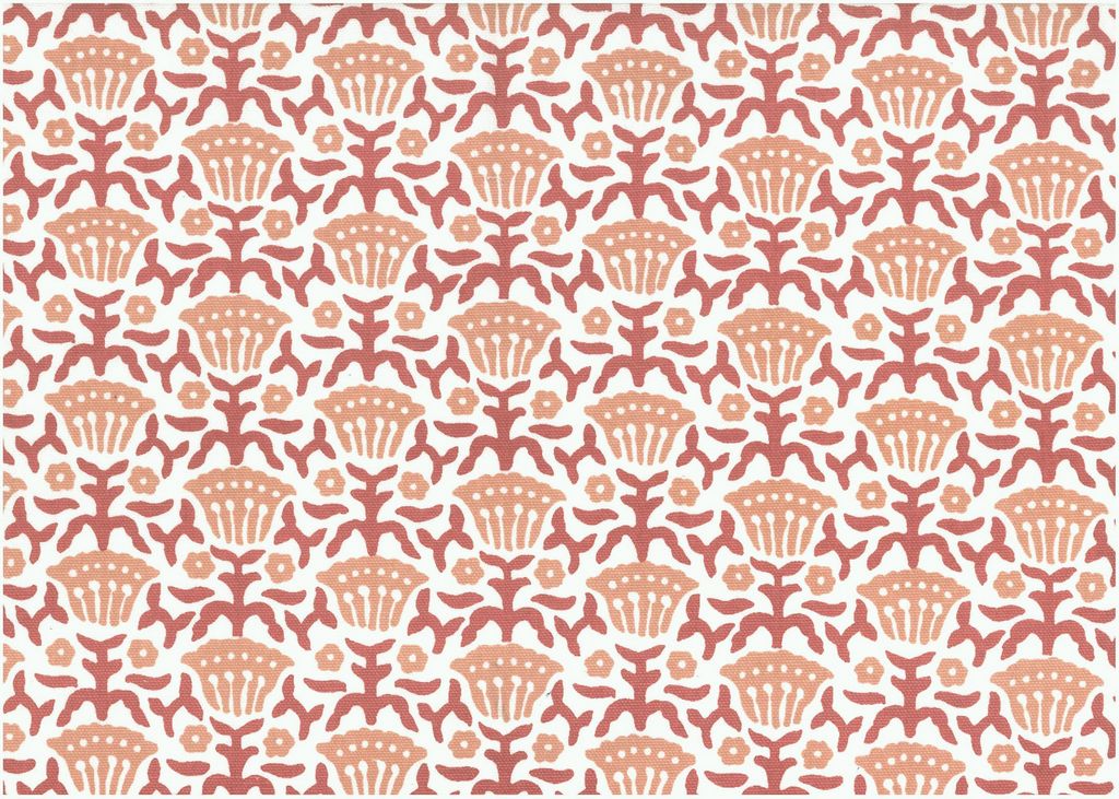 9621/5 SWATCH-CORAL BLOCK PRINT LOOK COASTAL LIVING COUNTRY STYLE PINK CORAL RED PURPLE COTTON