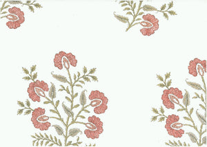 9620/5 SWATCH-RED/LW BLOCK PRINT LOOK COASTAL LIVING COUNTRY STYLE FARMHOUSE DECOR INDIAN PINK CORAL RED PURPLE COTTON