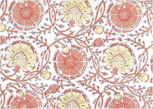 9219/5 CORAL/MAIZE/WHITE BLOCK PRINT LOOK BOHO DECOR COUNTRY STYLE INDIAN PINK CORAL RED PURPLE COTTON