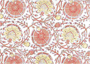 9219/5 CORAL/MAIZE/WHITE BLOCK PRINT LOOK BOHO DECOR COUNTRY STYLE INDIAN PINK CORAL RED PURPLE COTTON