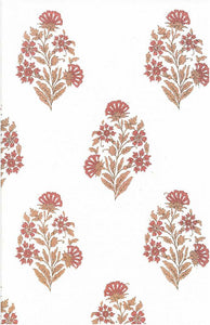 9234/6 DUSTY CORAL PINK CORAL RED PURPLE PRINT COTTON BLOCK LOOK COUNTRY STYLE COASTAL LIVING INDIAN DECOR
