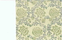Load image into Gallery viewer, 0942/2 SWATCH-OLIVE AQUA TEAL GREEN PRINT COTTON BLOCK LOOK INDIAN DECOR
