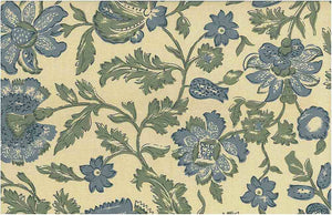 0950/2 SWATCH-CHAMBRAY FERN BLOCK PRINT LOOK COASTAL LIVING COUNTRY STYLE INDIAN DECOR LIGHT BLUES COTTON