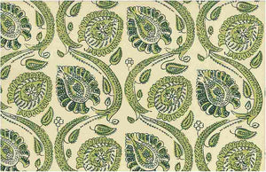 0973/2 SWATCH-FRESH GREEN AQUA TEAL GREEN BLOCK PRINT LOOK COUNTRY STYLE INDIAN DECOR COTTON