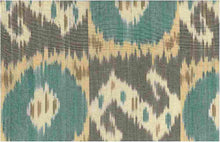 Load image into Gallery viewer, 1094/6 SWATCH-AQUA/TAUPE AQUA TEAL GREEN HANDWOVEN IKAT BOHO DECOR LOOK INDIAN
