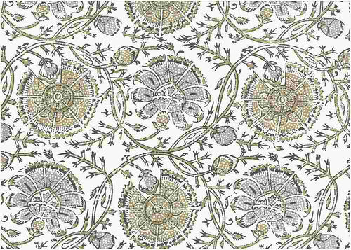9219/2 SWATCH-DRIFTWOOD/WHITE BLOCK PRINT LOOK BOHO DECOR COUNTRY STYLE INDIAN NEUTRALS COTTON