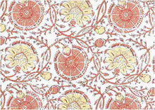 Load image into Gallery viewer, 9219/5 SWATCH-CORAL/MAIZE/WHITE BLOCK PRINT LOOK BOHO DECOR COUNTRY STYLE INDIAN PINK CORAL RED PURPLE COTTON
