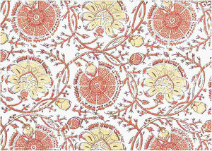 9219/5 SWATCH-CORAL/MAIZE/WHITE BLOCK PRINT LOOK BOHO DECOR COUNTRY STYLE INDIAN PINK CORAL RED PURPLE COTTON