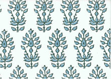 Load image into Gallery viewer, 9221/1 SWATCH-LAKE/WHITE BLOCK PRINT LOOK COASTAL LIVING COUNTRY STYLE INDIAN DECOR LIGHT BLUES COTTON

