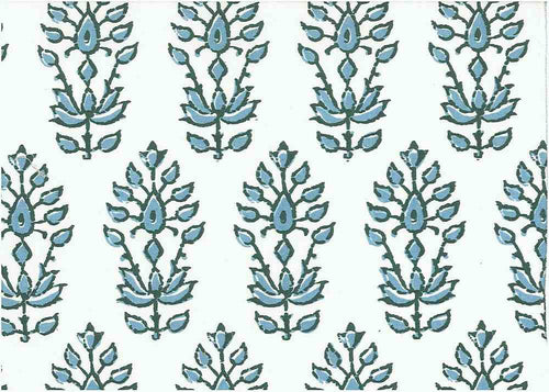 9221/1 SWATCH-LAKE/WHITE LIGHT BLUES PRINT COTTON BLOCK LOOK COUNTRY STYLE COASTAL LIVING INDIAN DECOR