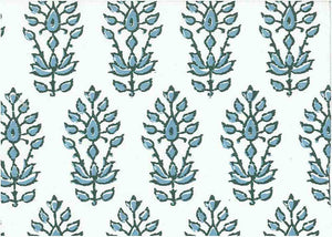 9221/1 SWATCH-LAKE/WHITE BLOCK PRINT LOOK COASTAL LIVING COUNTRY STYLE INDIAN DECOR LIGHT BLUES COTTON