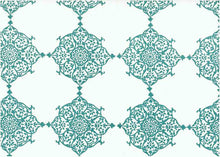 Load image into Gallery viewer, 9222/3 SWATCH-TURQ/WHITE AQUA TEAL GREEN BLOCK PRINT LOOK BOHO DECOR COASTAL LIVING INDIAN MODERN STYLE COTTON
