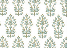 Load image into Gallery viewer, 9221/4 SWATCH-SPA/WHITE AQUA TEAL GREEN PRINT COTTON BLOCK LOOK COUNTRY STYLE COASTAL LIVING INDIAN DECOR
