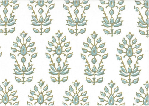 9221/4 SWATCH-SPA/WHITE AQUA TEAL GREEN BLOCK PRINT LOOK COASTAL LIVING COUNTRY STYLE INDIAN DECOR COTTON
