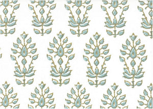9221/4 SWATCH-SPA/WHITE AQUA TEAL GREEN PRINT COTTON BLOCK LOOK COUNTRY STYLE COASTAL LIVING INDIAN DECOR