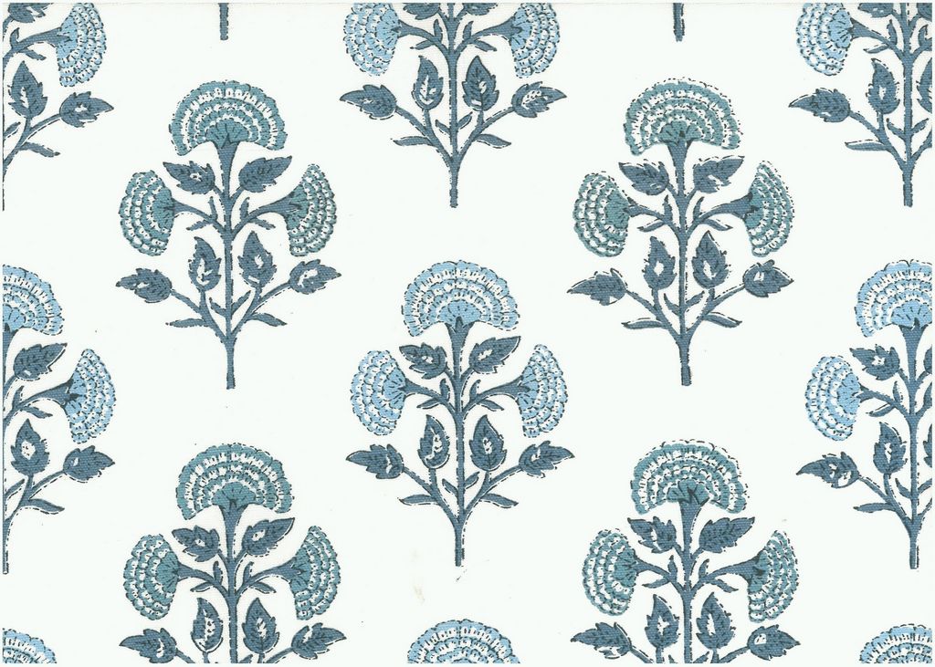 9609/1 SWATCH-BLUE/LW LIGHT BLUES PRINT COTTON BLOCK LOOK COUNTRY STYLE COASTAL LIVING INDIAN DECOR