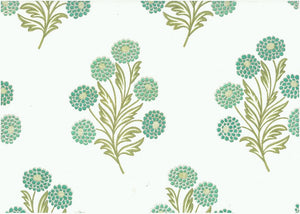 9610/3 SWATCH-TEAL/LW AQUA TEAL GREEN PRINT COTTON BLOCK LOOK COUNTRY STYLE COASTAL LIVING INDIAN DECOR