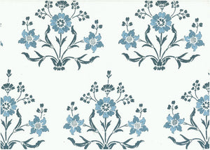 9617/1 SWATCH-ANTIQUE BLUE/LW LIGHT BLUES PRINT COTTON BLOCK LOOK COUNTRY STYLE COASTAL LIVING INDIAN DECOR