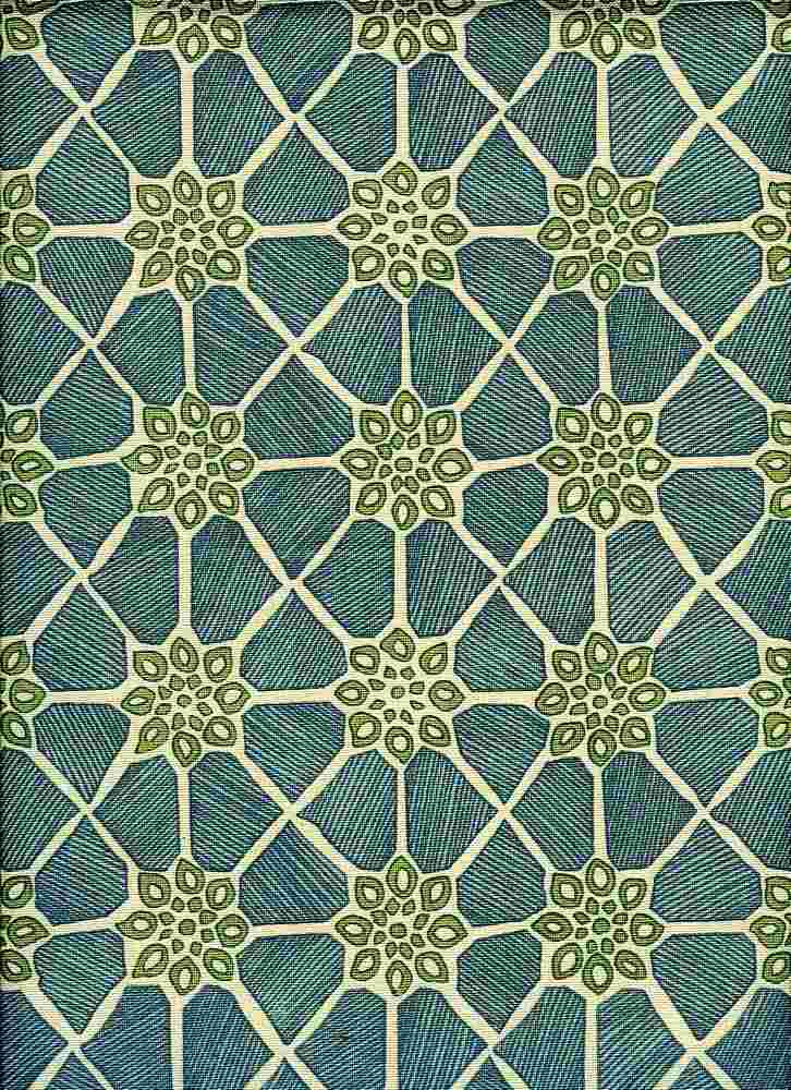 0987/2 GLASS AQUA TEAL GREEN PRINTS COTTON COUNTRY STYLE INDIAN DECOR